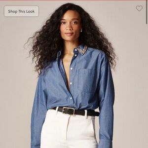 J.Crew Blue Etienne Embellished Collar Shirt